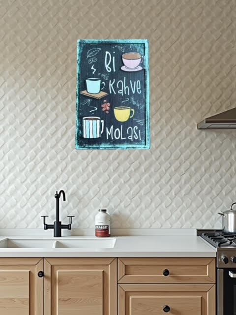 Bir Kahve Molası 3D Kabartmalı Ahşap Tablo