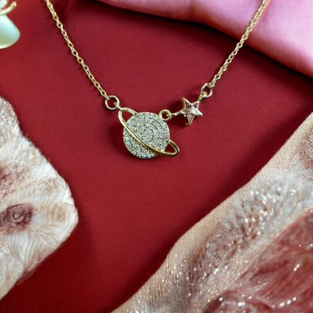 Gold Zirkon Taşlı Gezegen Satürn Kolye