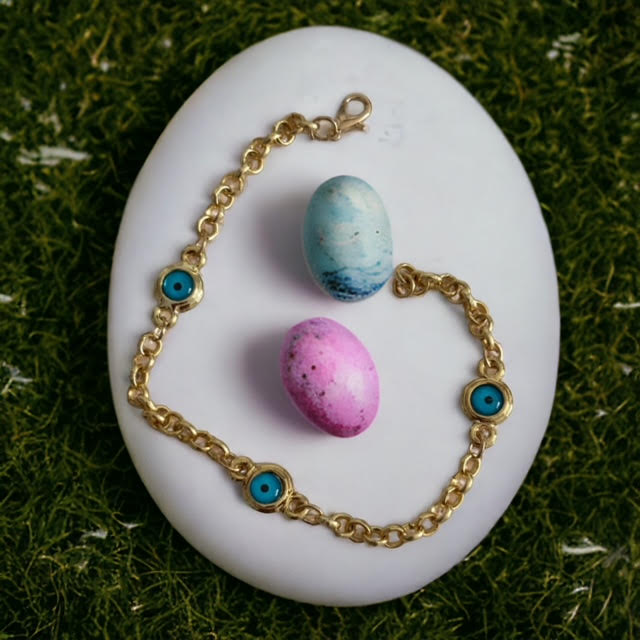 Altın Kaplama Nazar Boncuklu Göz Bileklik