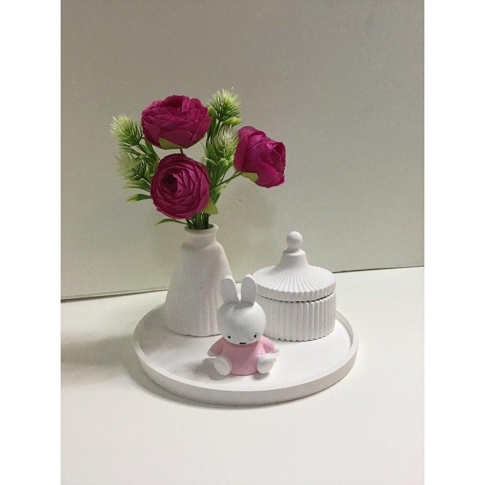 Beyaz Vazo Oval Tepsi/Takı Kutusu ve Tavşan Biblo Dekorasyon Seti