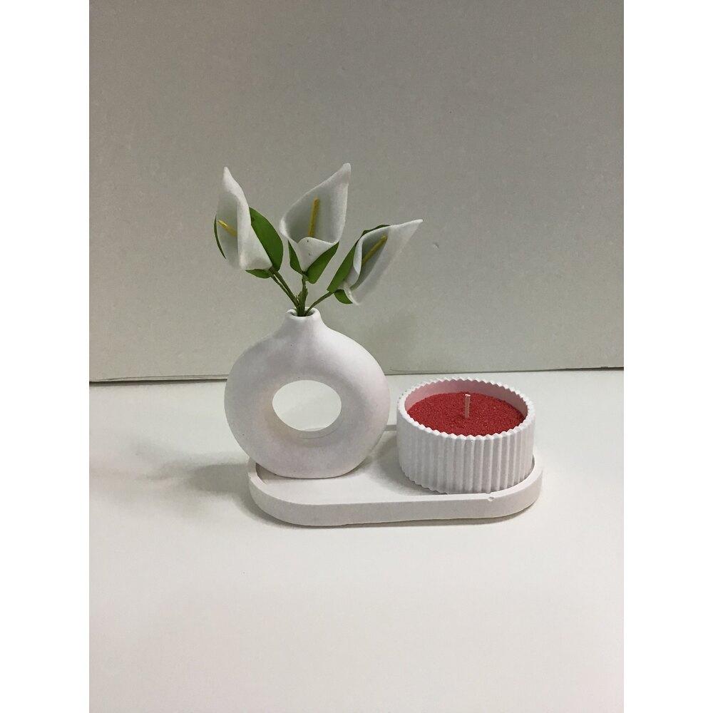 Dekoratif Vazo + Çizgili Mumluk Seti