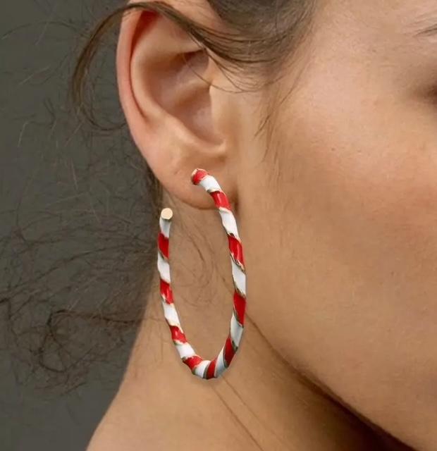 Kırmızı-Beyaz Çizgili Halka Küpe