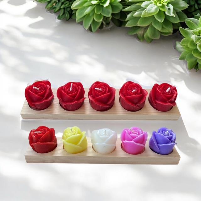 Ahşap Standlı 5’li Gül Mum Seti