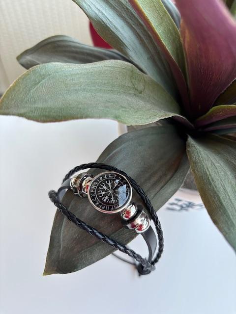 Pusula Deri Kordonlu Erkek Bileklik