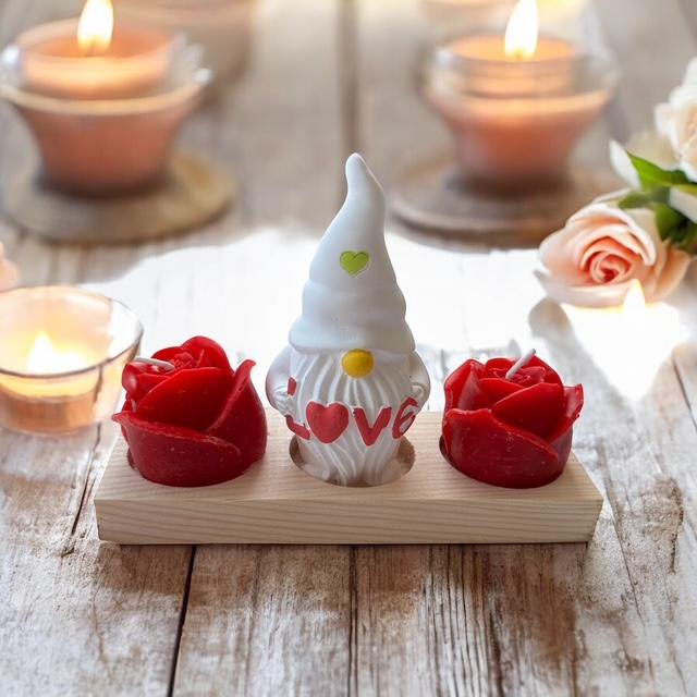 Ahşap Standlı Love Cücesi+Mum Dekor Seti