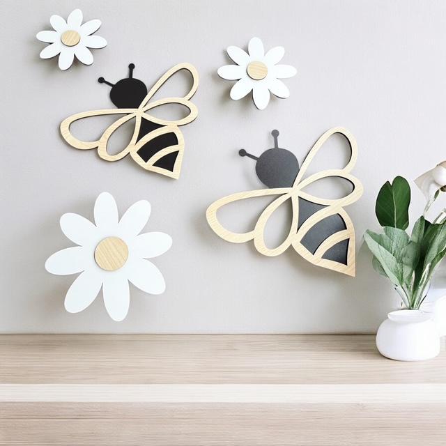 Ahşap Arı & Papatya Duvar Dekoru