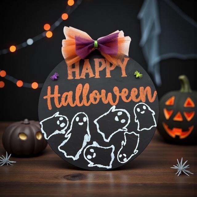 Hayaletli Happy Halloween Ahşap Kapı Süsü