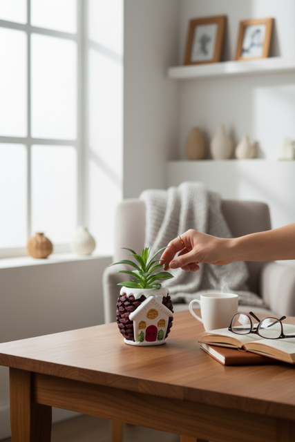 Yapay Sukulentli Kozalak Ev- Yılbaşı Dekoru